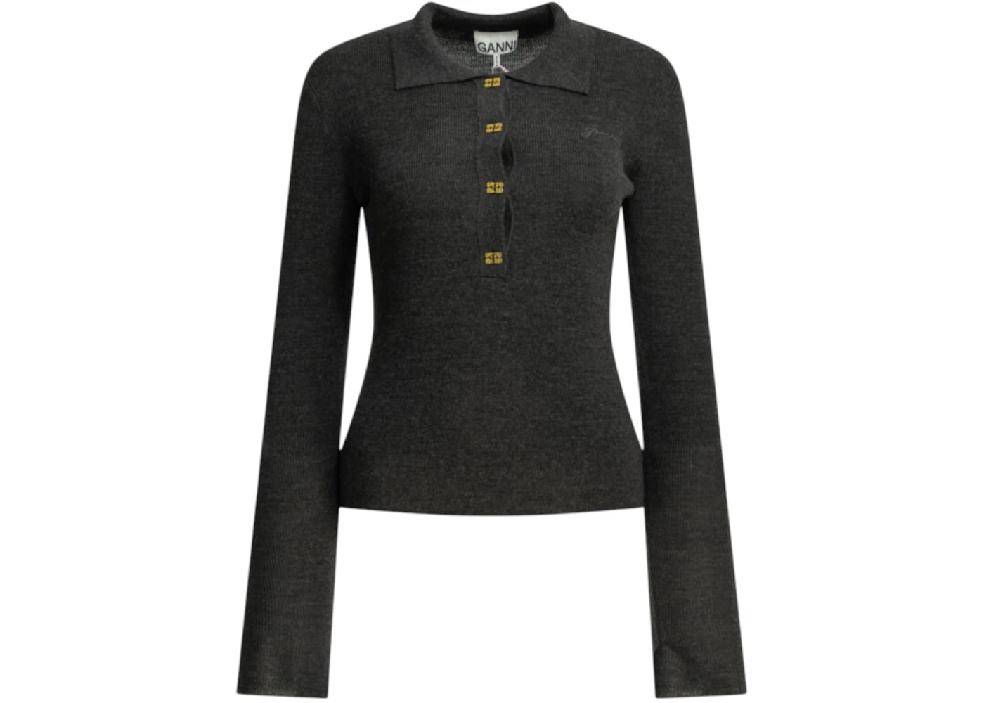 Ganni Logo Polo Sweater Grey