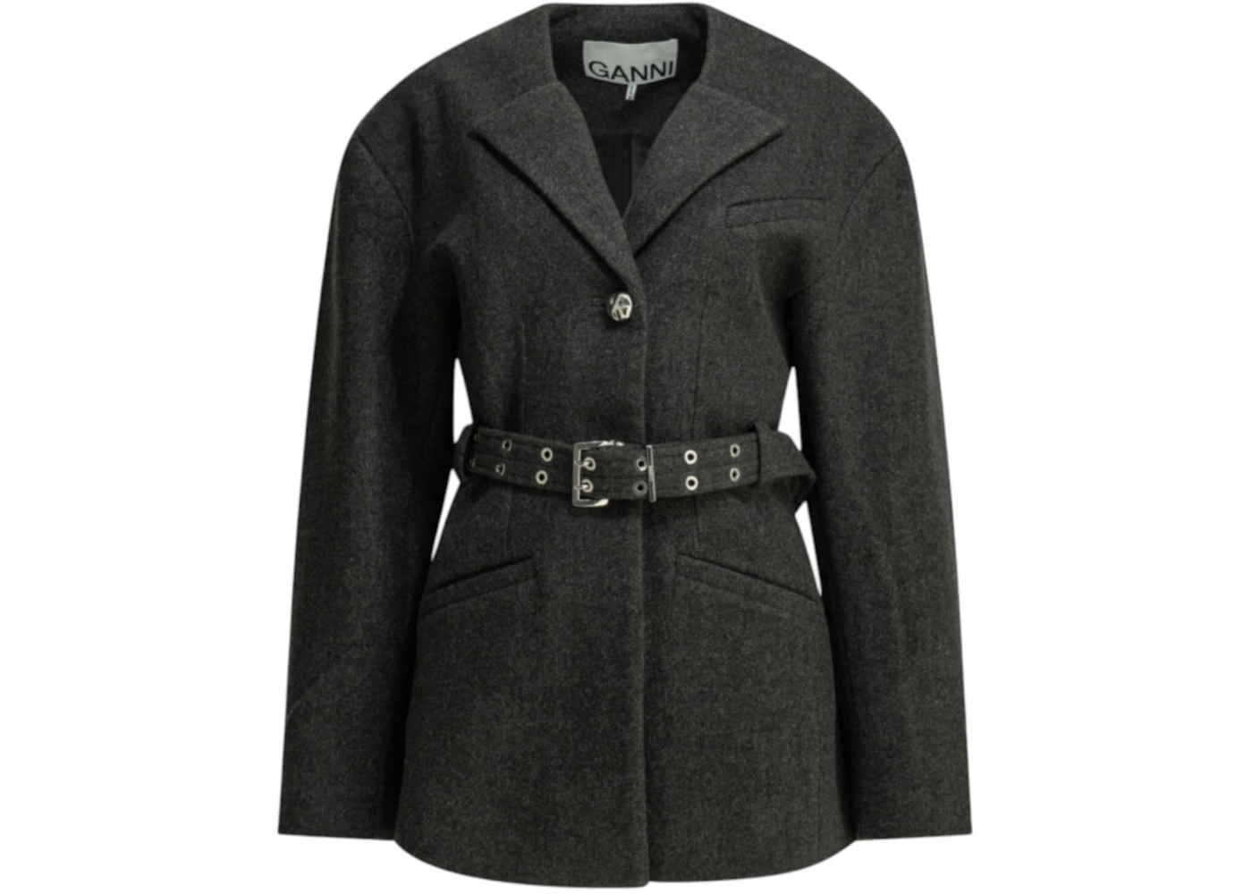 Ganni Lightweight Wool Jacket Black