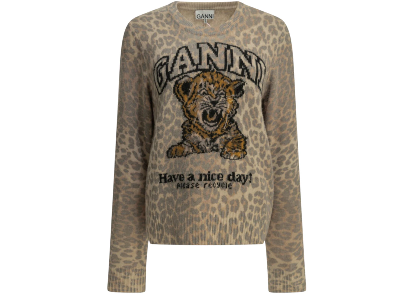 Ganni Tiger Crewneck Sweater Brown