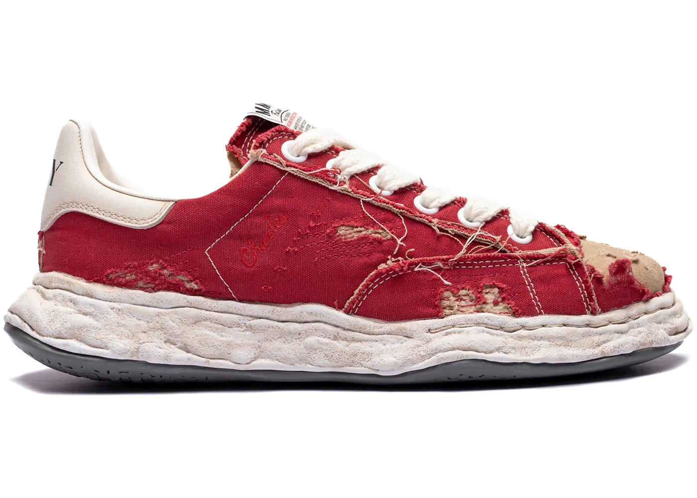 Maison Mihara Yasuhiro Charles OG Sole Ripped Canvas Low Red