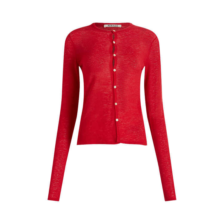 Auralee Sheer Cashmere Knit Cardigan 'Red Orange'