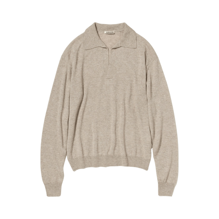 Auralee Super Fine Cashmere Silk Knit Skipper Polo 'Top Beige'