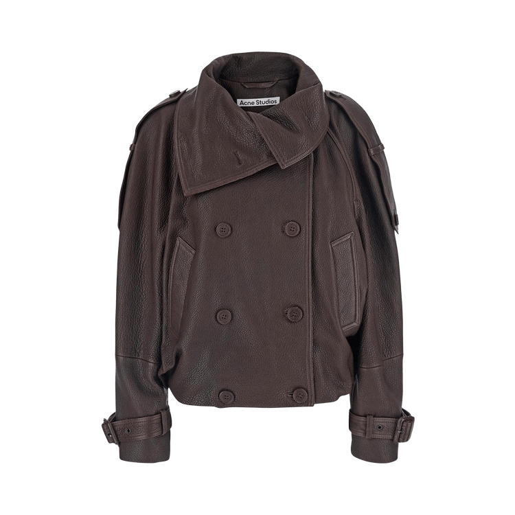 Acne Studios Cropped Leather Trench Coat 'Dark Brown'