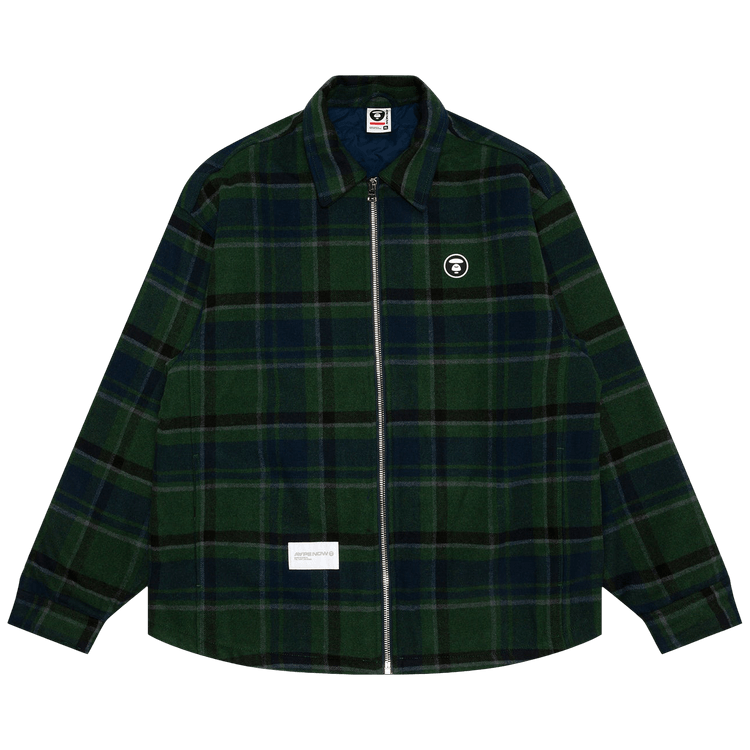 AAPE Moonface Logo Check Zip-Up Jacket 'Green/White'