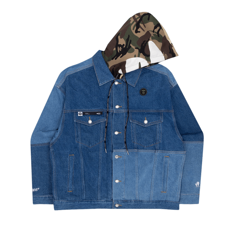 AAPE Moonface Panelled Hooded Denim Jacket 'Blue'