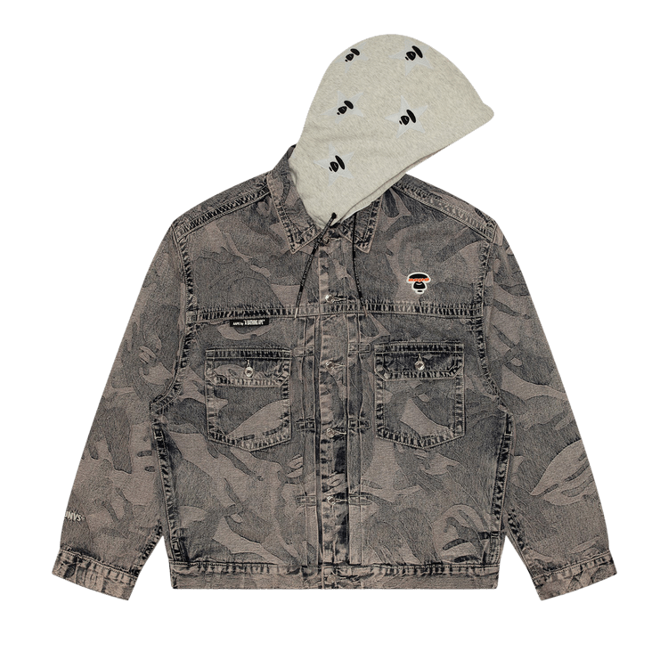 AAPE Moonface Panelled Hooded Denim Jacket 'Purple/Light'
