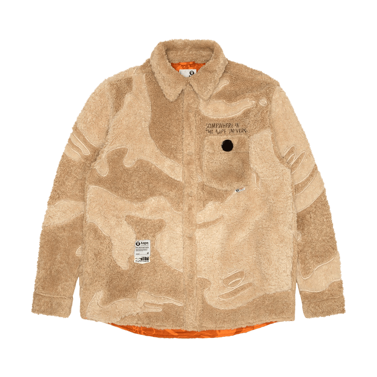 AAPE Moonface Patch Fleece Shirt Jacket 'Ivory'