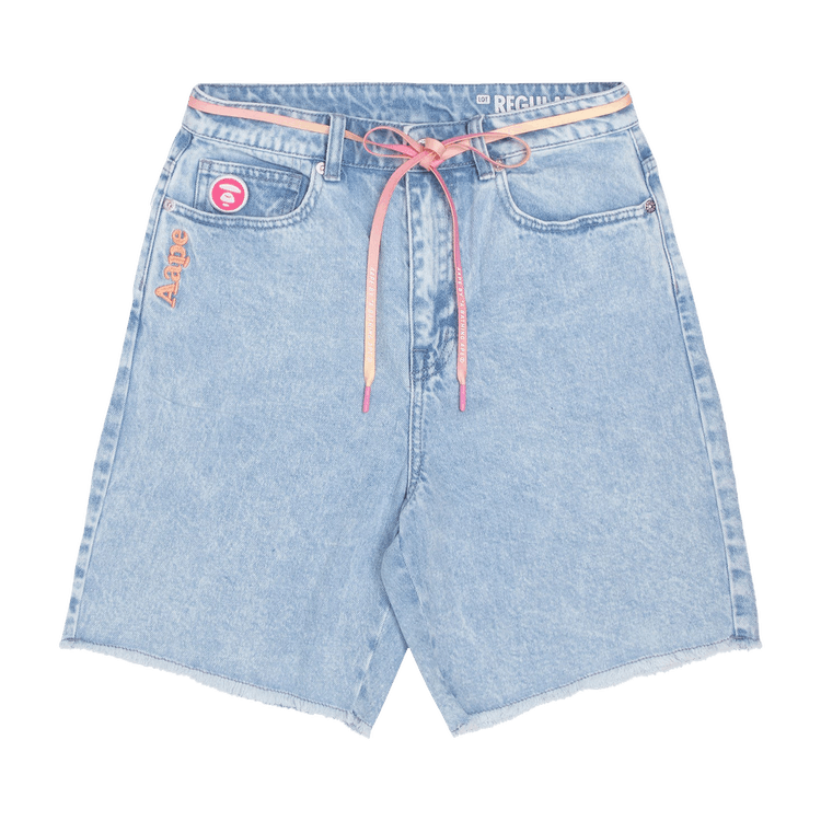 AAPE Moonface Patch Embroidered Denim Shorts 'Blue'