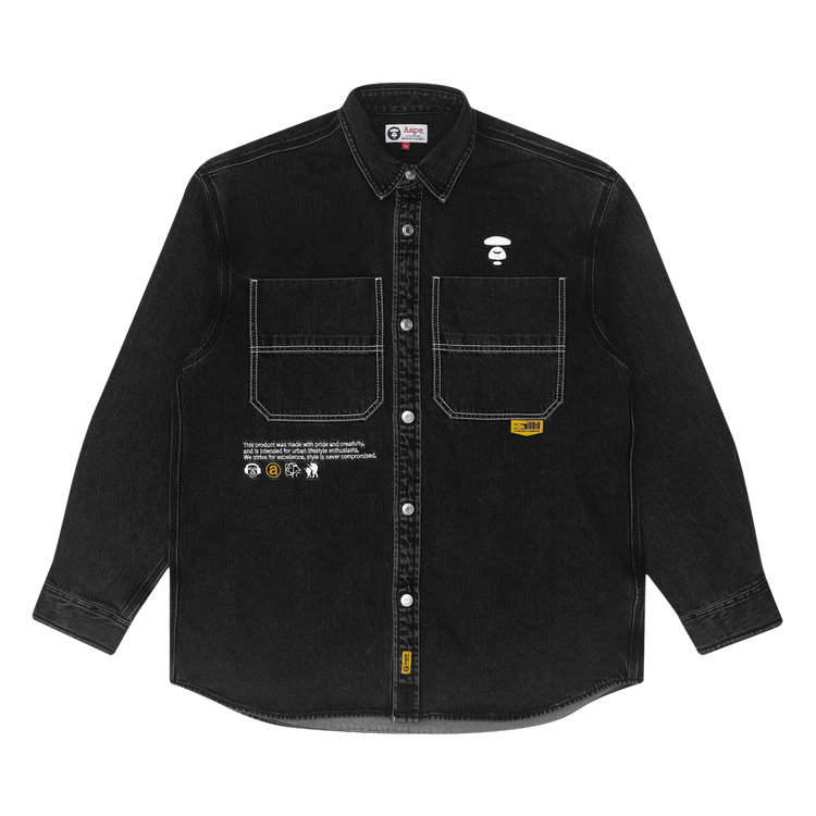 AAPE Moonface Embroidered Denim Shirt 'Black'