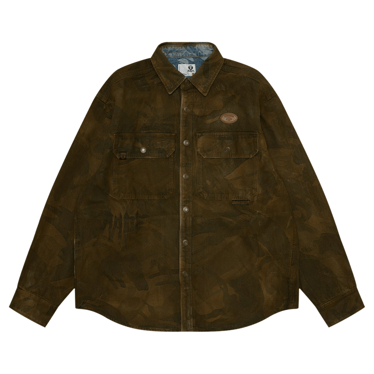 AAPE Moonface Logo Long Sleeve Shirt 'Brown/Blue'