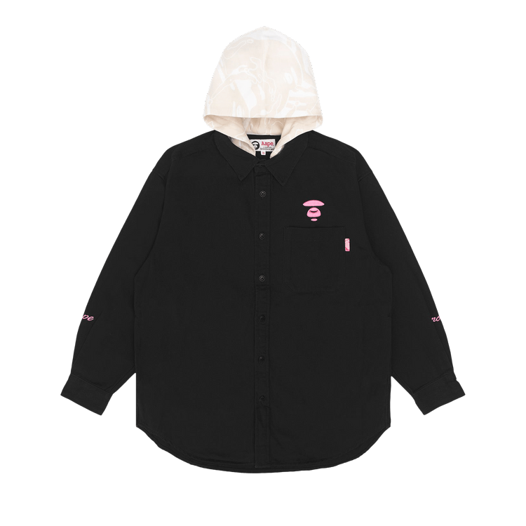 AAPE Moonface Embroidered Hooded Shirt 'Black/Light'