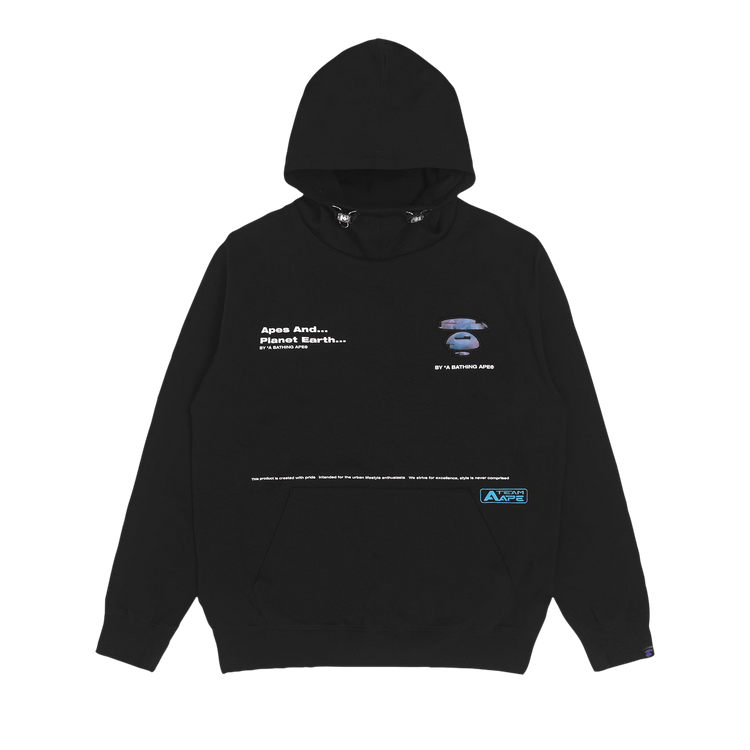 AAPE Moonface Patch Drawstring Sleeve Hoodie 'Black'