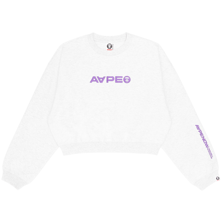 AAPE Moonface Embroidered Cropped Sweatshirt 'White/Heather'