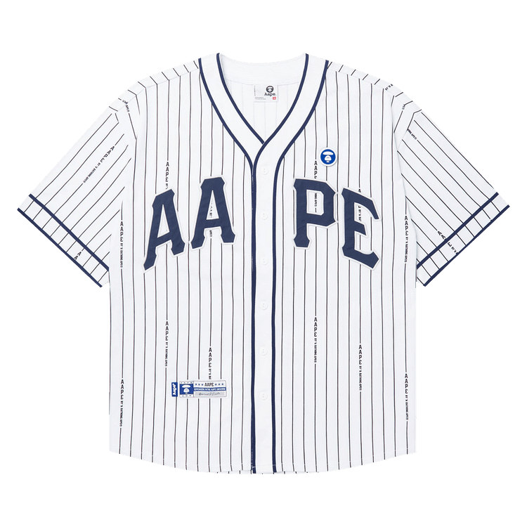 AAPE Moonface Patch Striped Short-Sleeve Shirt 'White/Blue'