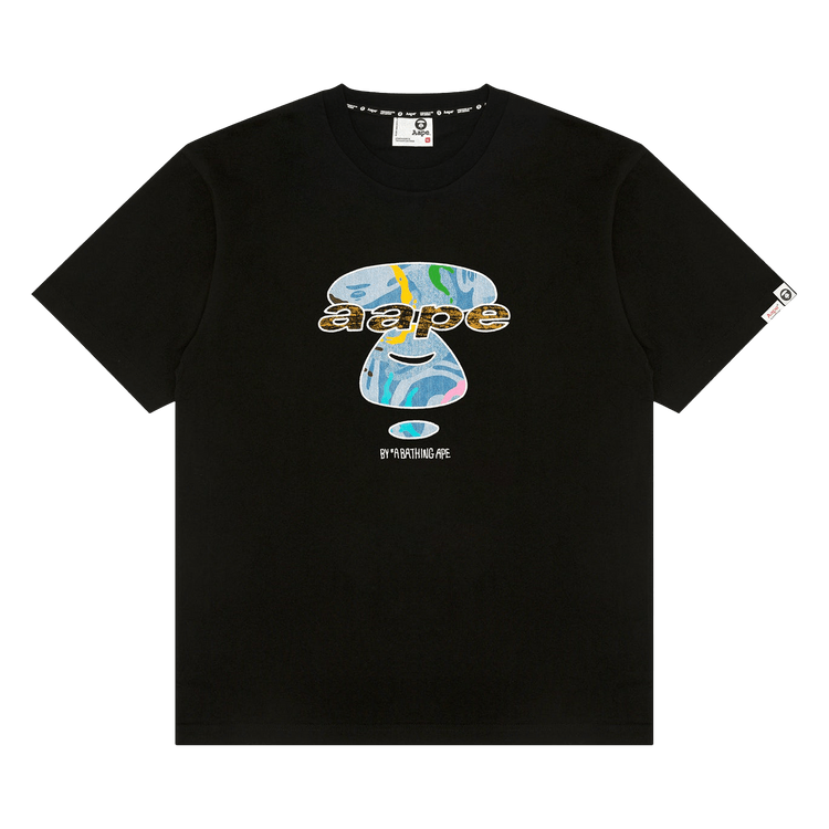 AAPE Unvs Camo Moonface Logo Short Sleeve Tee 'Black'