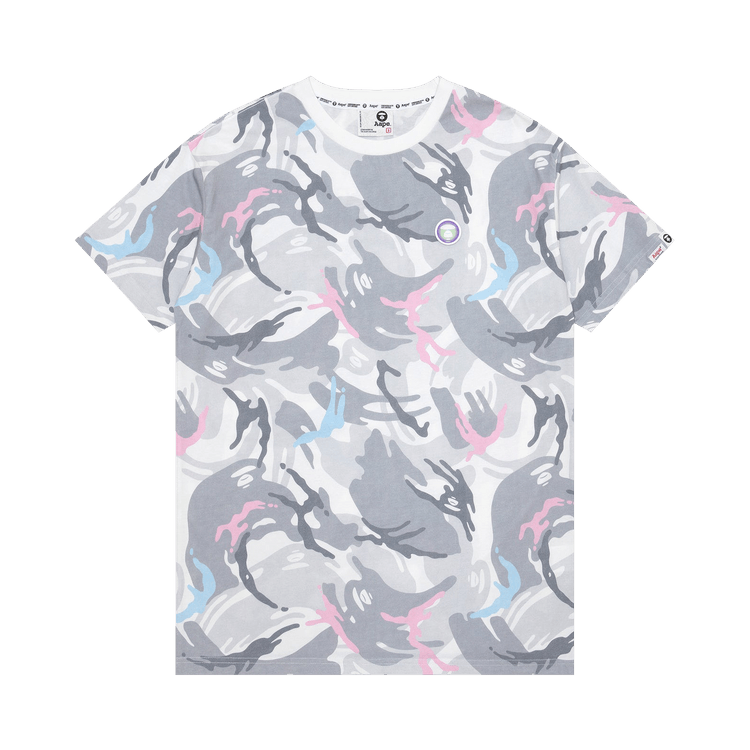 AAPE Moonface Patch Camo Graphic Tee 'White/Blue'
