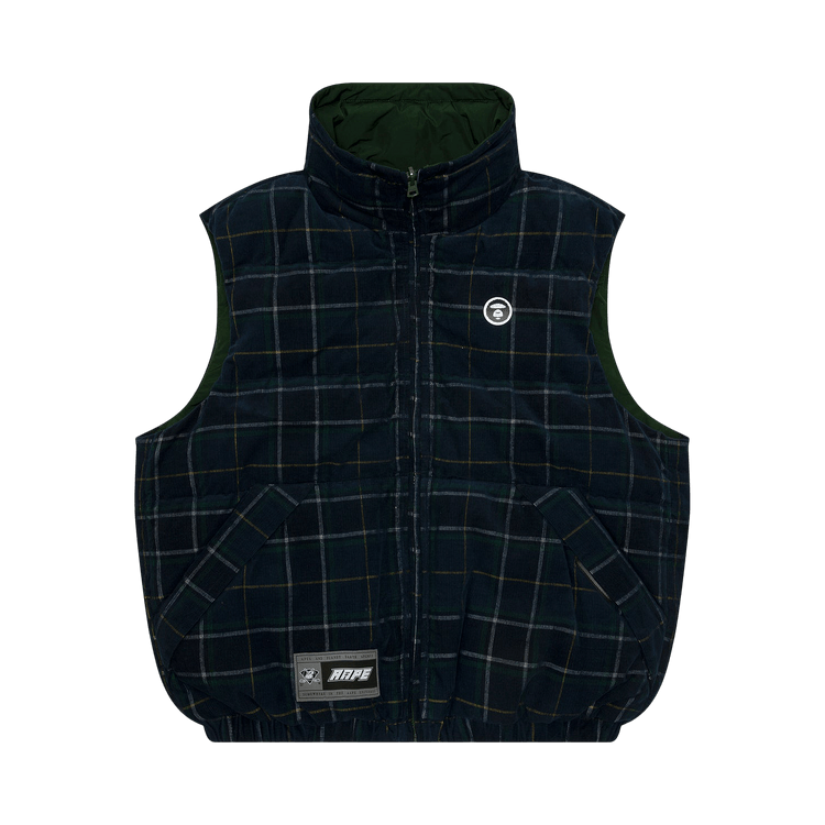 AAPE Moonface Logo Check Zip-Up Vest 'Navy/Green'