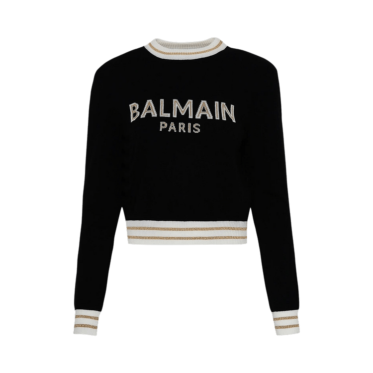 Balmain Logo Intarsia Knitted Cropped Jumper 'Black/Natural/Gold'