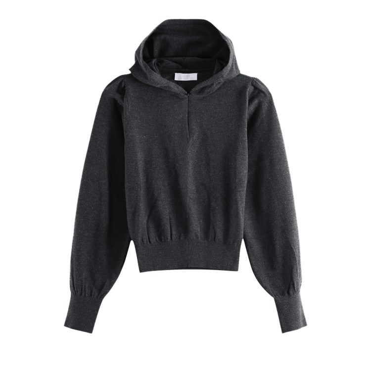 Amomento Shirring Half Zip Up Knit Hoodie 'Charcoal'