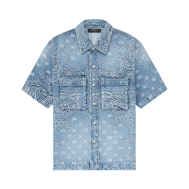 Amiri Bandana Jacquard Snap Short-Sleeve Shirt 'Perfect Indigo'