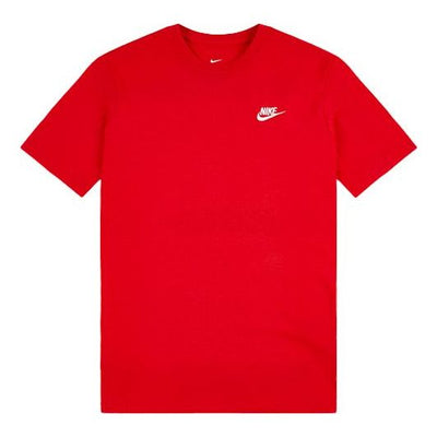 Nike Sportswear Club Embroidered Logo Sports Round Neck Short Sleeve Red