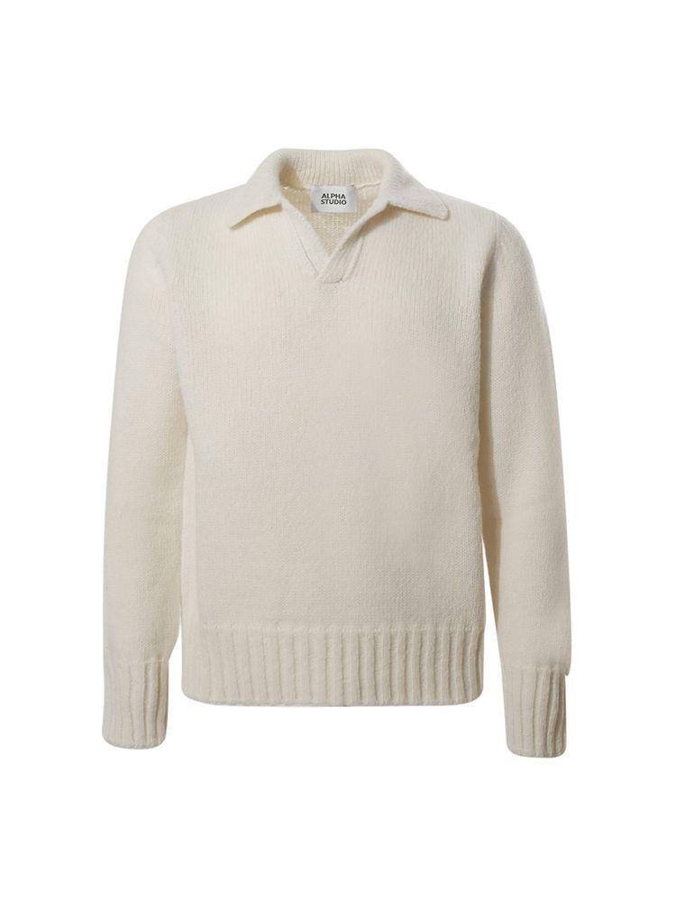 Alpha Studio V-Neck Long-Sleeve Polo Shirt