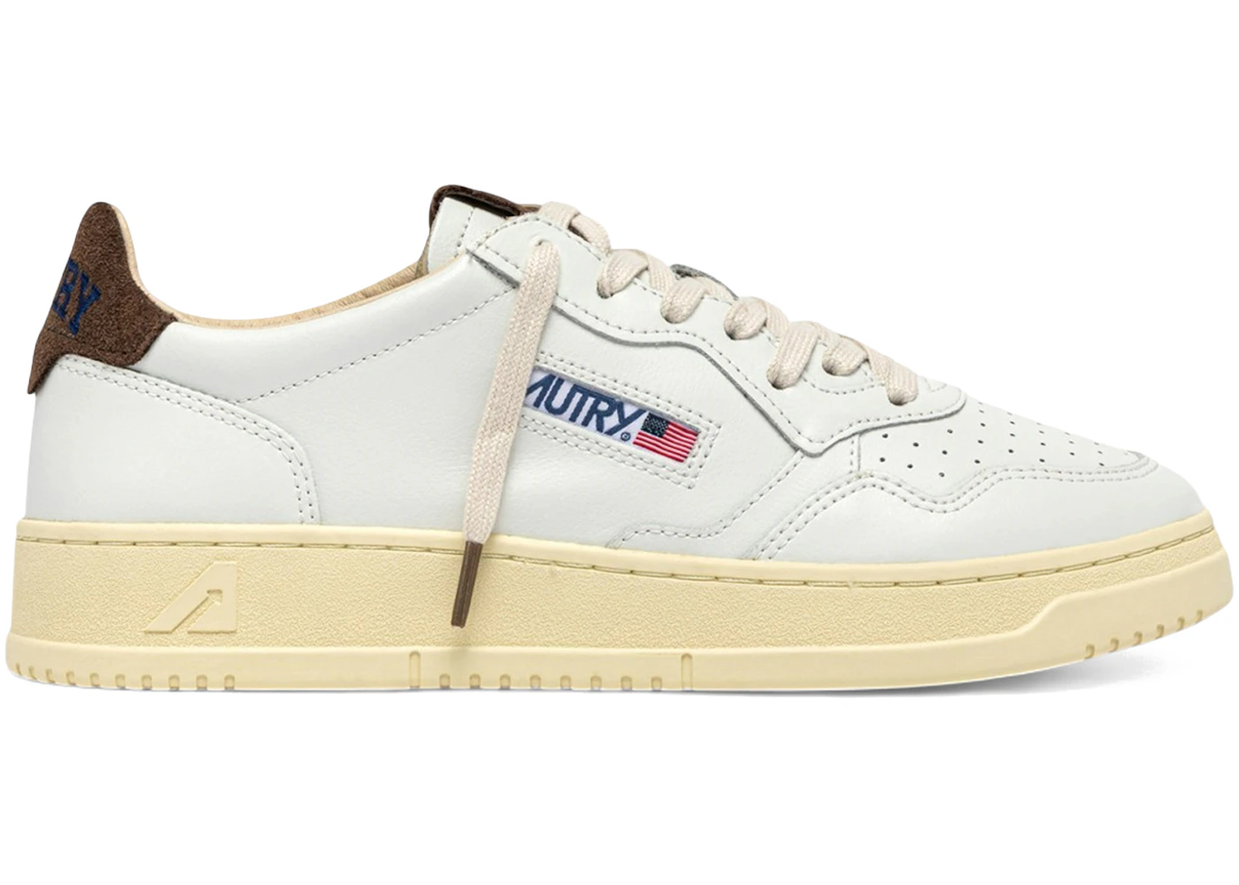 Autry Medalist Leather Low White Chocolate Chip Suede