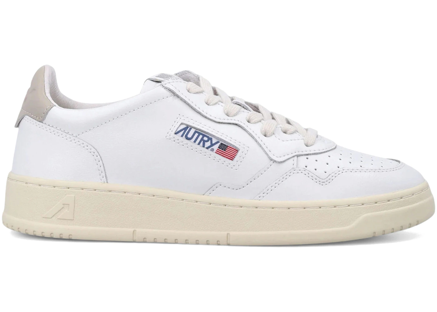 Autry Medalist Leather Low White Feather Gray Leather