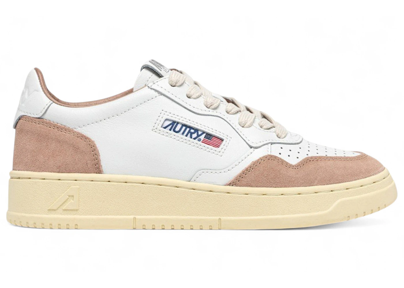 Autry Medalist Low White Leather Rose Cannel Suede (Women's)