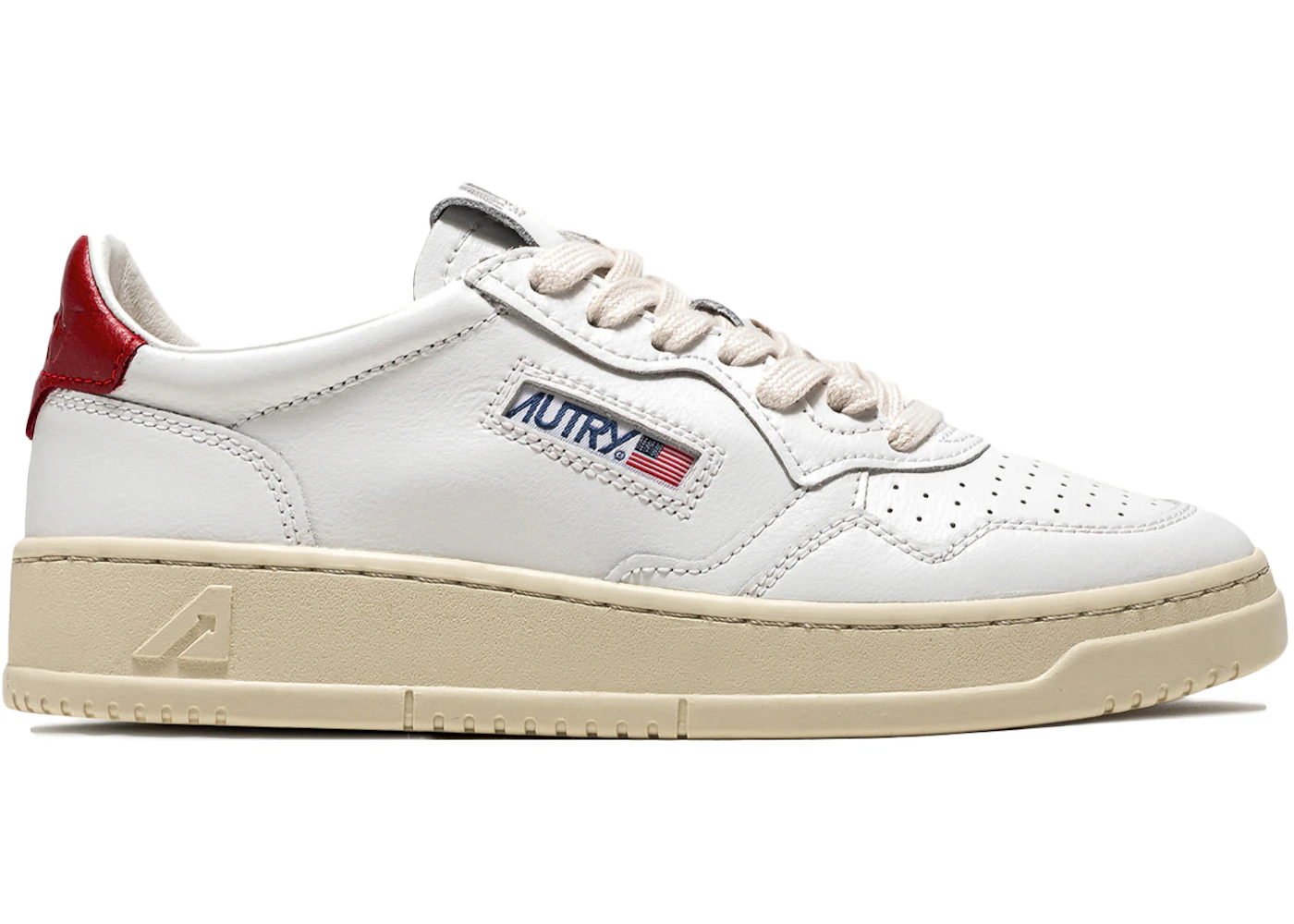 Autry Medalist Leather Low White Red (Women's)