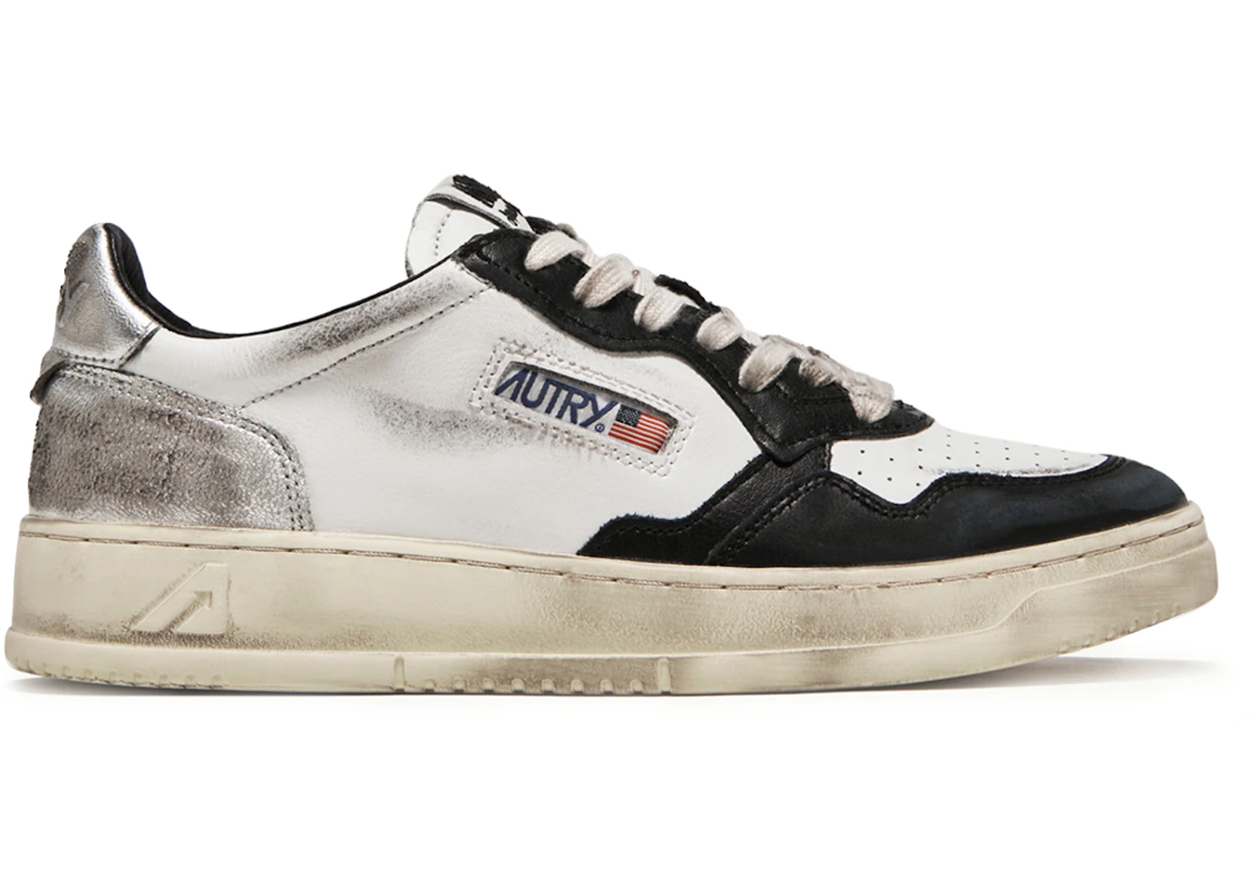 Autry Medalist Leather Low Super Vintage White Black Silver (Women's)