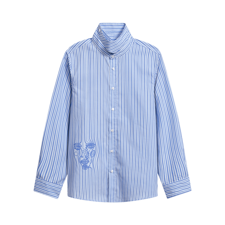 KidSuper Striped Face Button Up 'Chambray'