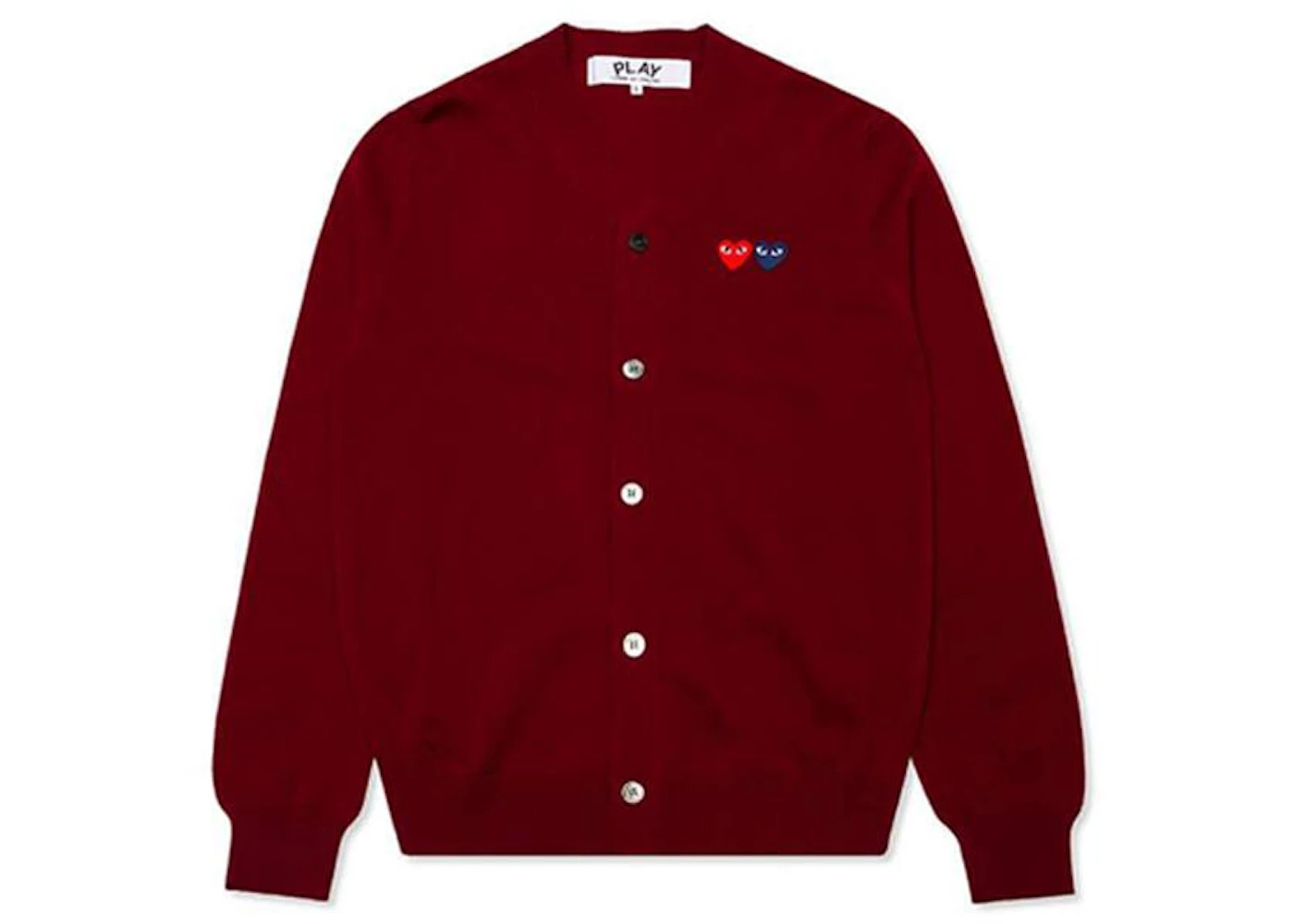 Comme des Garcons Play Double Heart Cardigan Sweater Burgundy