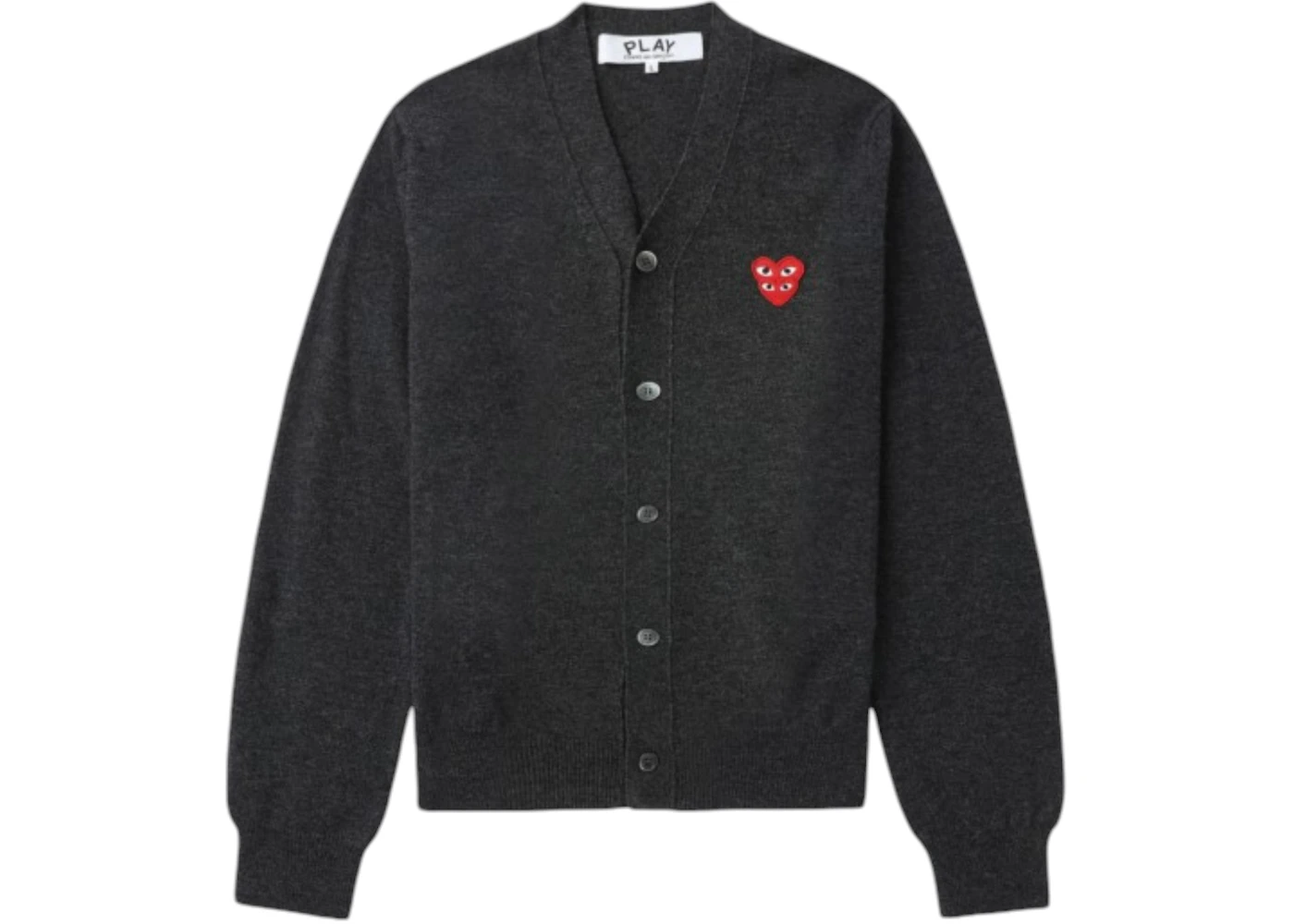 Comme des Garcons PLAY Merged Heart Emblem V-Neck Cardigan Sweater Grey