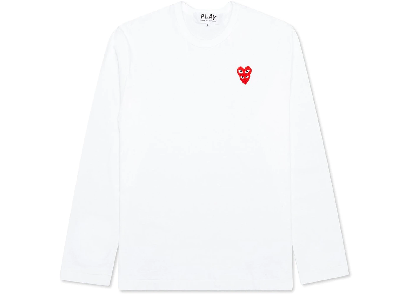 Comme des Garcons Play Red Stacked Heart L/S T-shirt White
