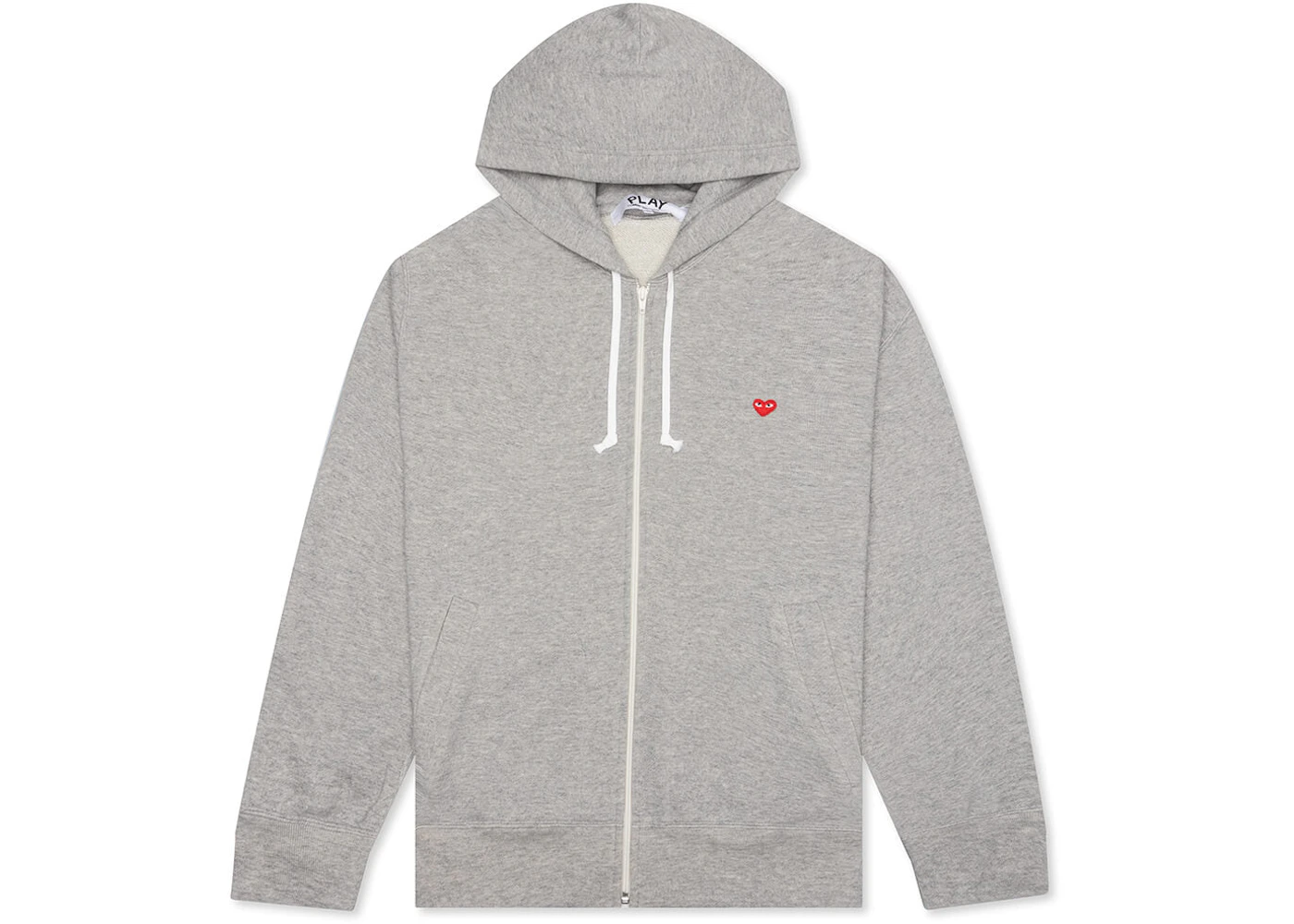 Comme des Garcons Play Small Red Heart Zip Up Hoodie Grey