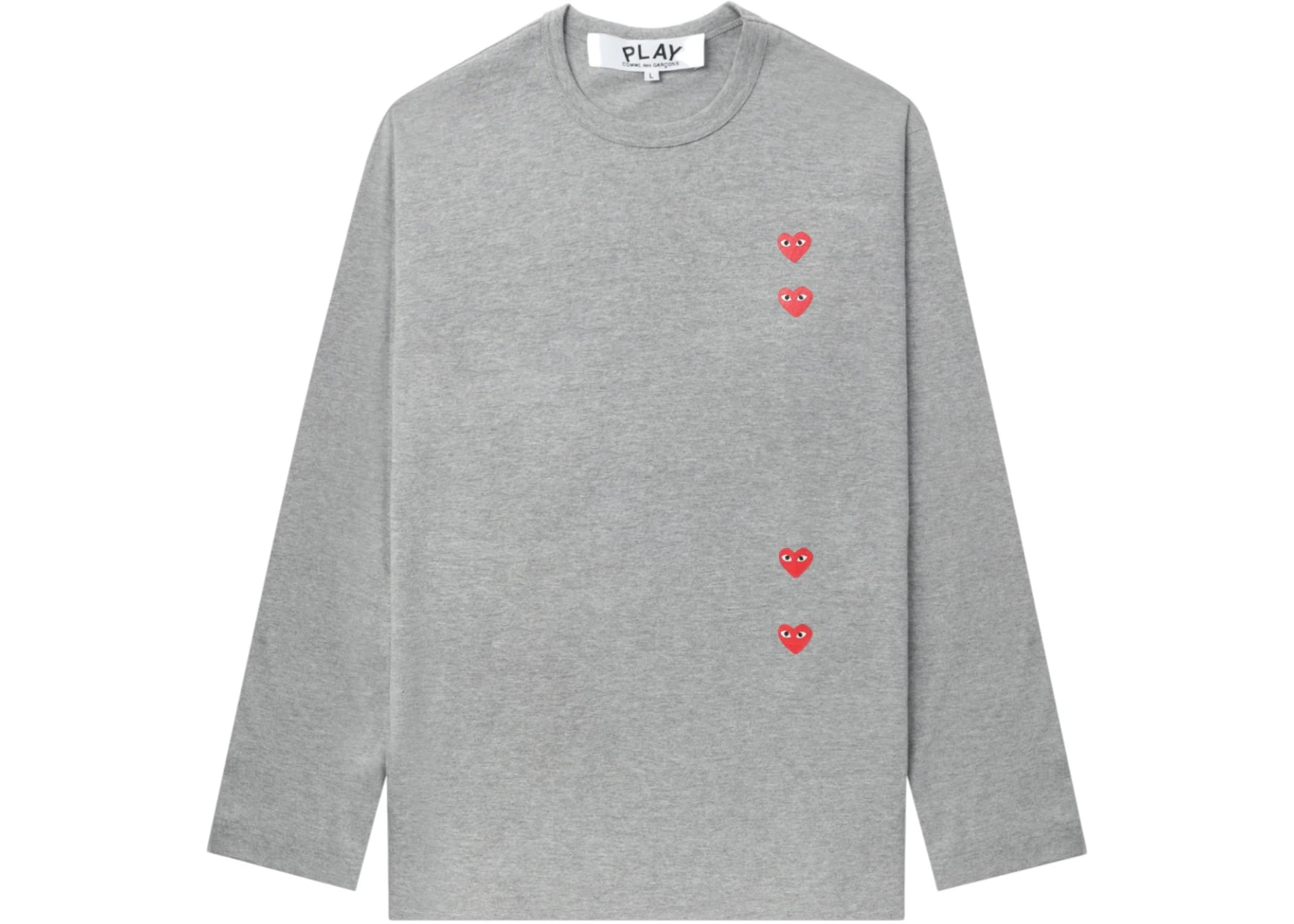 Comme des Garcons PLAY Vertical 4 Heart L/S Tee Grey