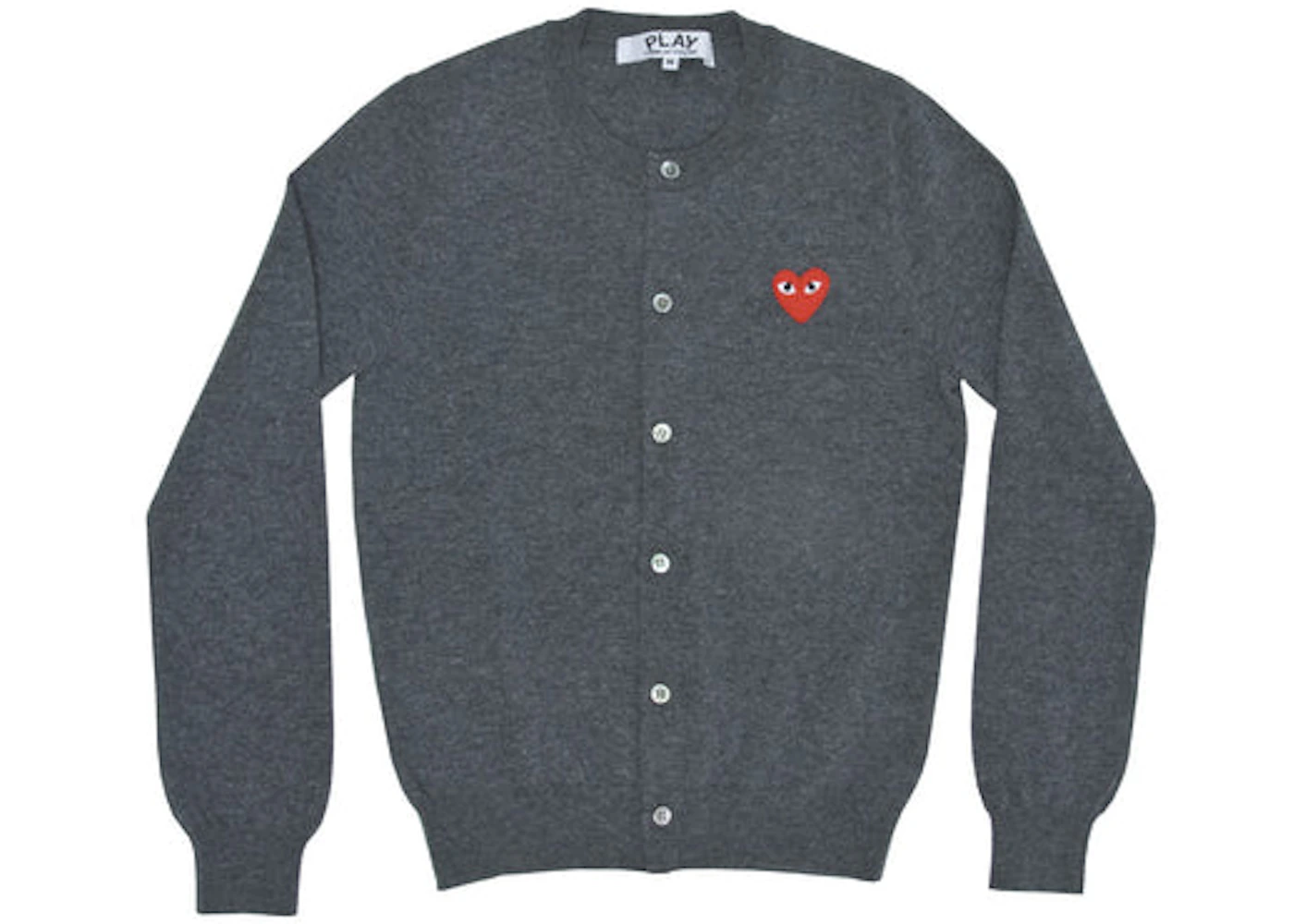 Comme des Garcons Play Women's Red Heart Knit Cardigan Sweater Grey