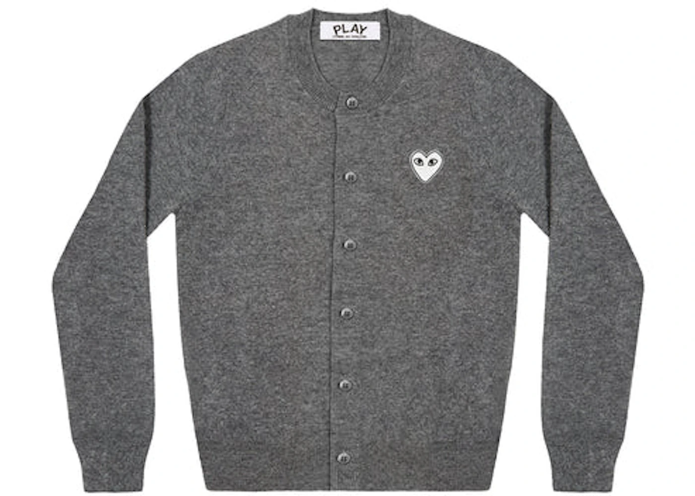 Comme des Garcons Play Women's White Heart Knit Cardigan Sweater Grey