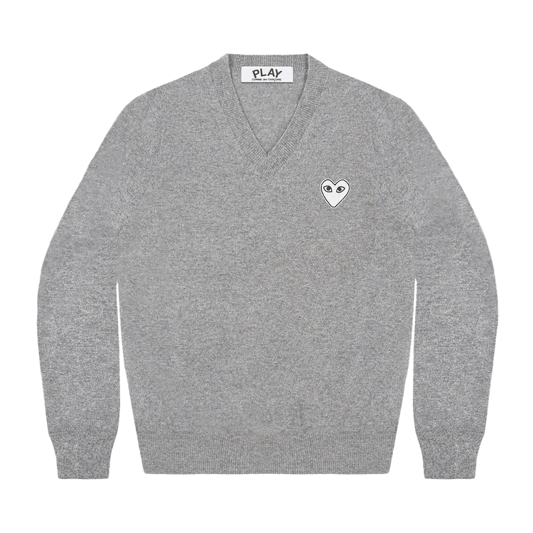 Comme des Garçons PLAY White Heart V-Neck Sweater 'Light Grey'