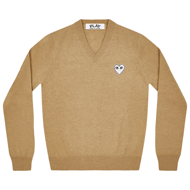 Comme des Garçons PLAY Heart V Neck Sweater 'Camel'