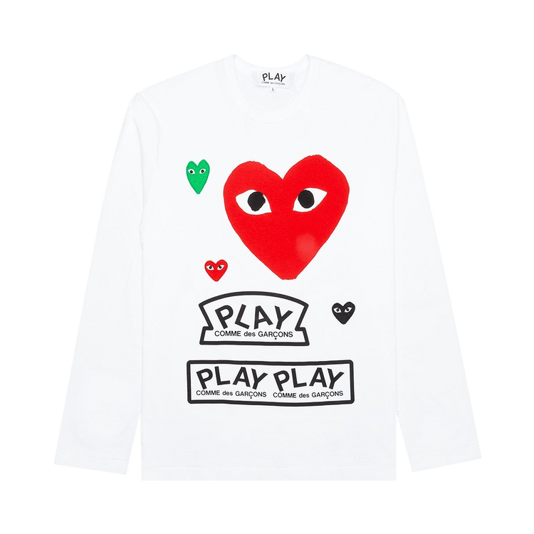 Comme des Garçons PLAY Red Multi Logo Long-Sleeve T-Shirt 'White'