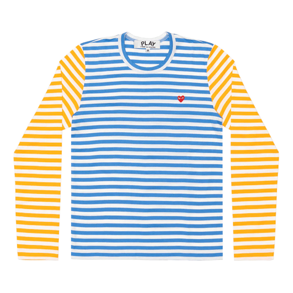 COMME des GARCONS PLAY L/S Bi-Colour Striped Small Emblem T-Shirt 'Blue Yellow'
