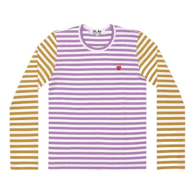 COMME des GARCONS PLAY L/S Bi-Colour Striped Small Emblem T-Shirt 'Purple Olive'