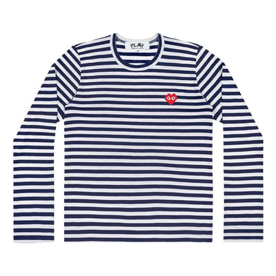 COMME des GARCONS PLAY SPACE INVADERS L/S Striped Red Emblem 'Navy'