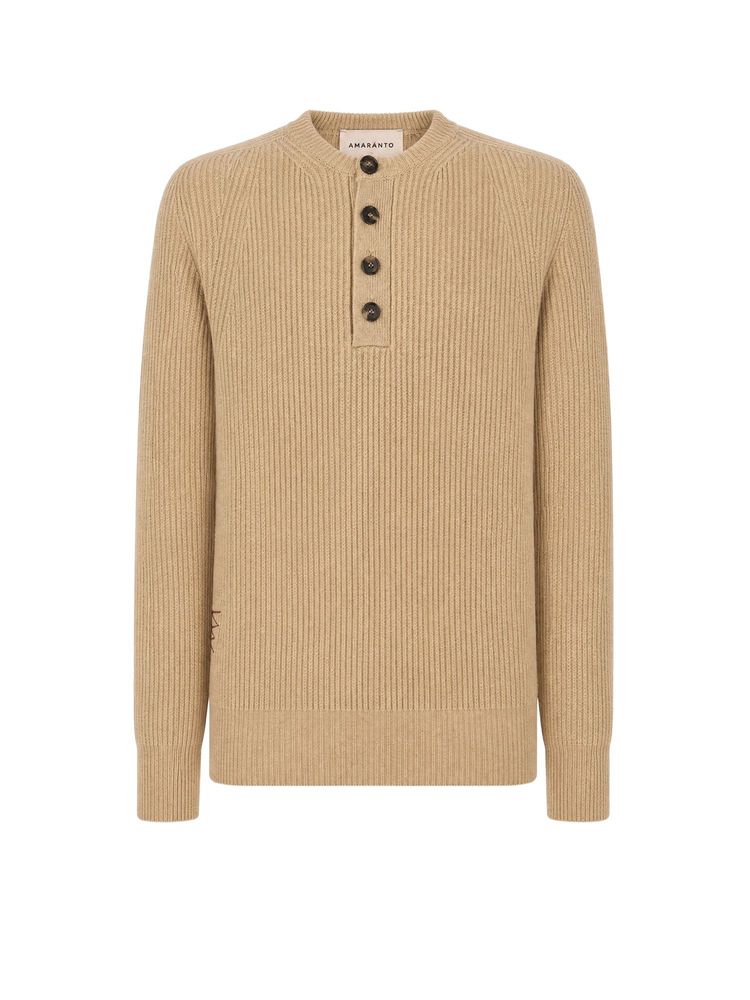 Amaranto Ribbed Henley Knitted Sweater