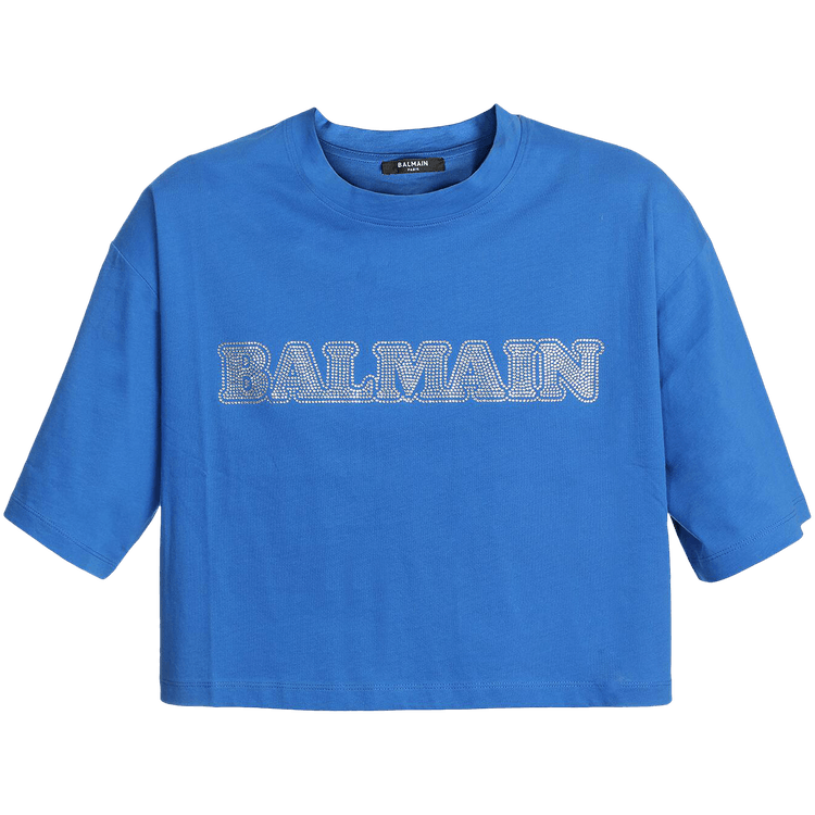 Balmain Cropped Rhinestone T-Shirt 'Cobalt/Crystal'