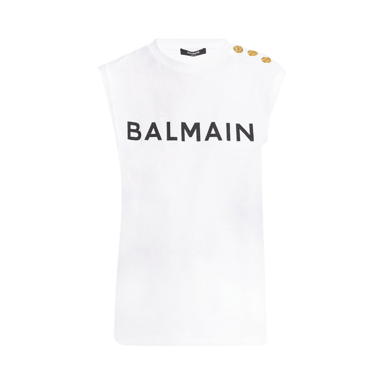 Balmain Logo Printed Sleeveless Tank Top 'White/Black'