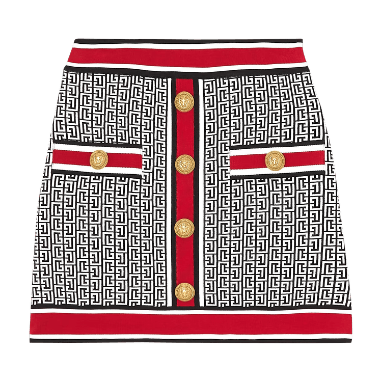 Balmain Knit Skirt 'Black/White/Red'