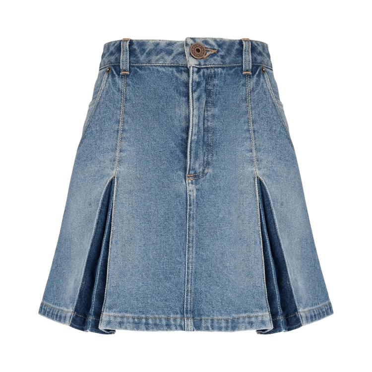 Balmain Pleated Denim Skirt 'Blue'